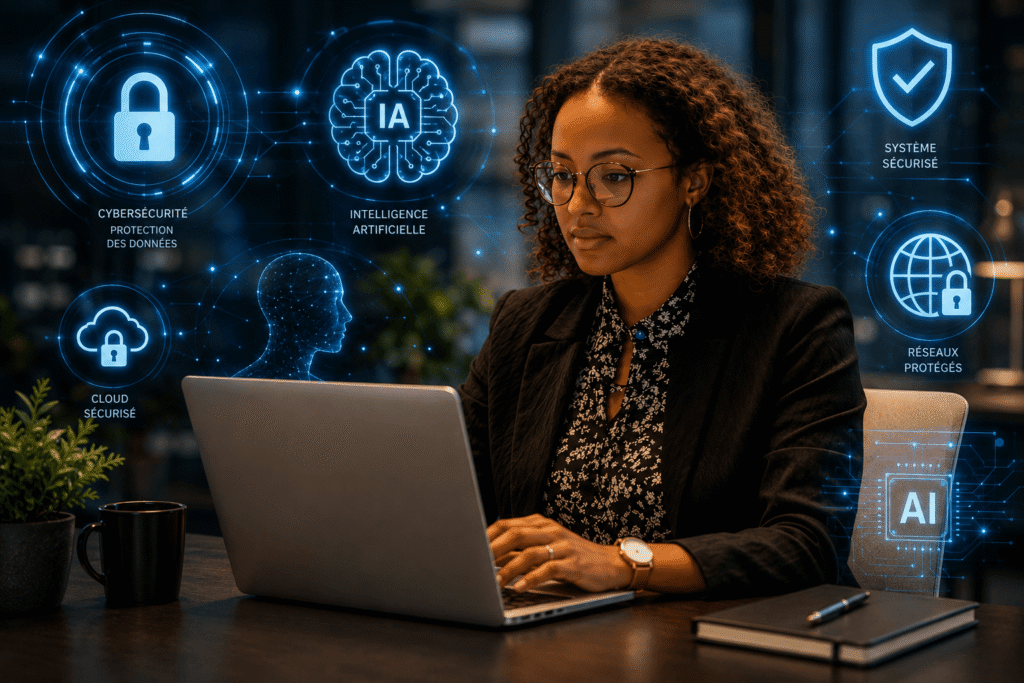 cybersécurité entreprise protégée contre les menaces numériques contrast digital web